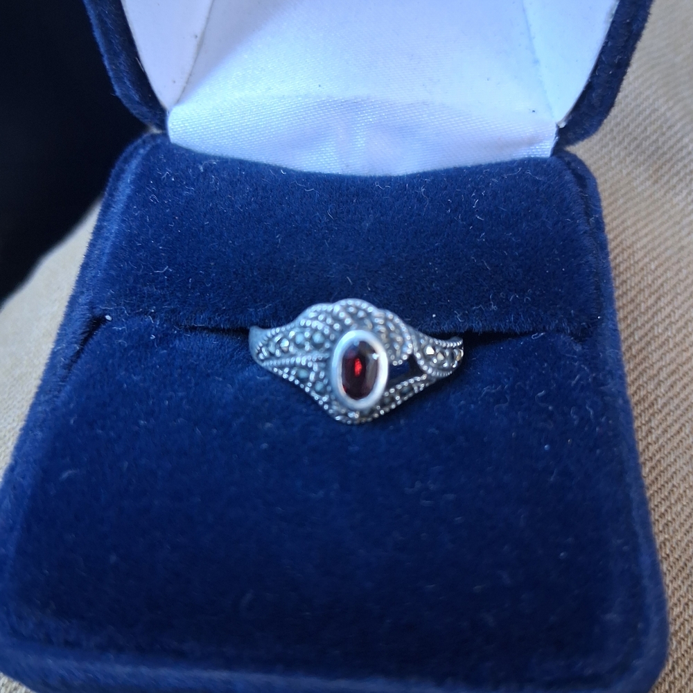Silver Ring with Red Gemstone